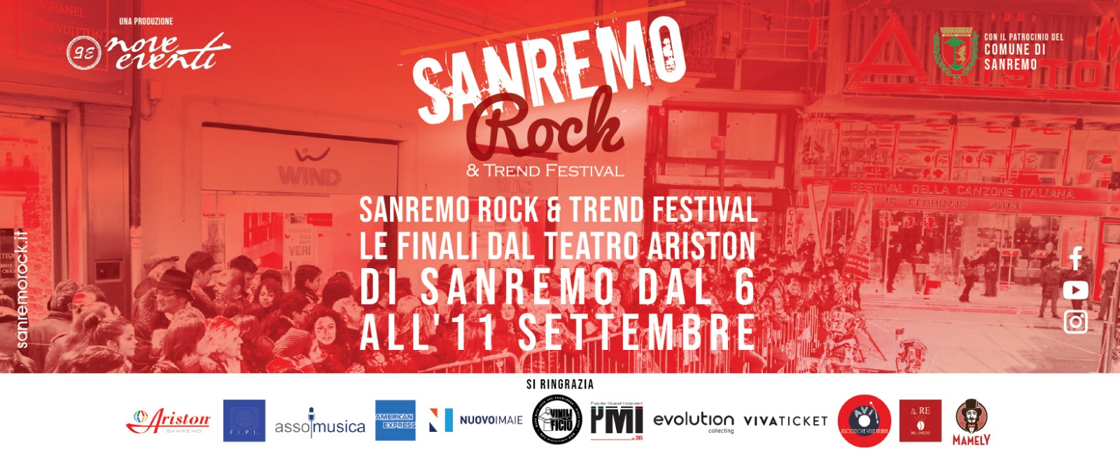 Sanremo Rock & Trend Festival Teatro Ariston dal 6 all’11 Settembre Sanremo.